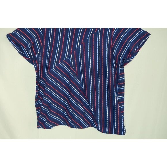 ACOS&A Short Sleeve Blouse Navy Red Striped Geometric Stitch Fix Women's Large - Picture 3 of 8